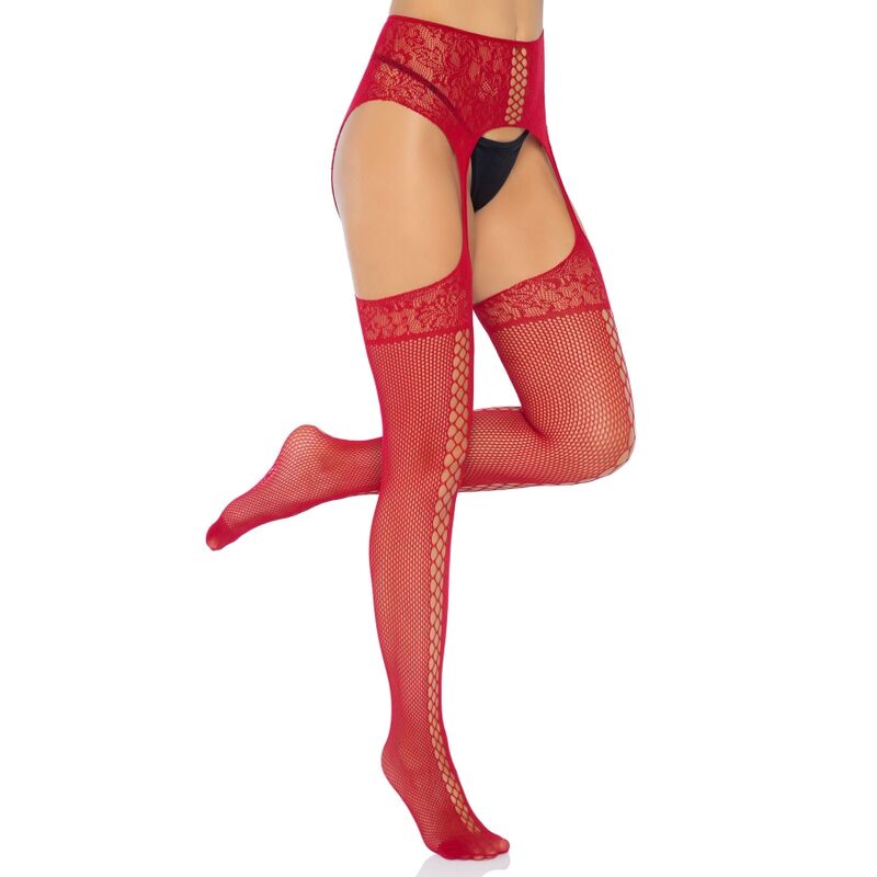 LEG AVENUE - BAS DENTELLE BORDEAUX AVEC JARRETIÈRE TAILLE UNIQUE