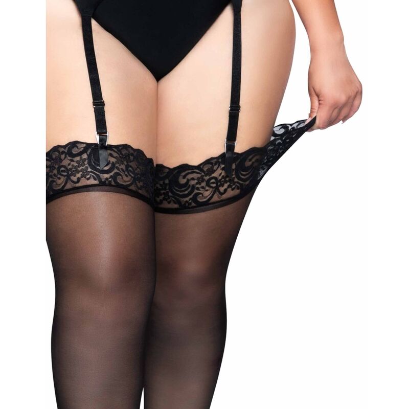 LEG AVENUE - OUTLET - BAS EN NYLON NOIR AVEC DENTELLE TOP PLUS