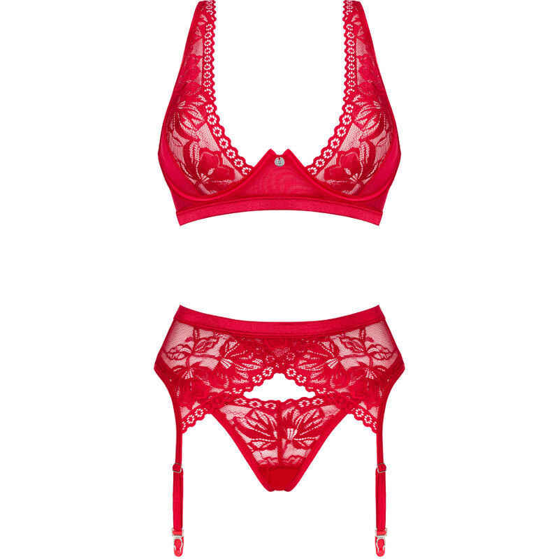 OBSESSIVE - ENSEMBLE LACELOVE TROIS PIÈCES ROUGE M/L