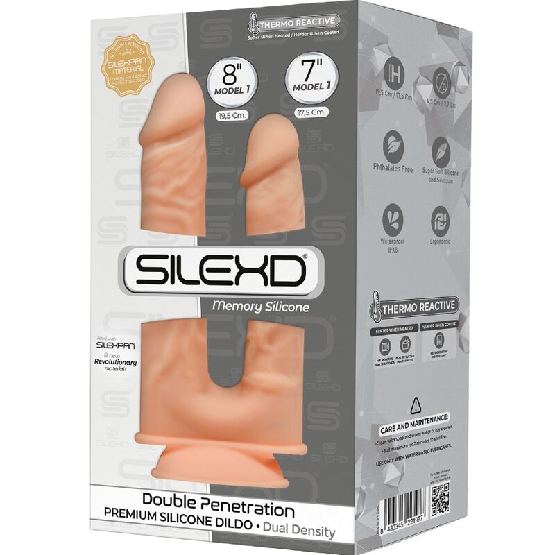 SILEXD - MODÈLE 1 PÉNIS RÉALISTE DOBLE PENETRACION PREMIUM SILEXPAN SILICONE 17.5 / 19.5 CM