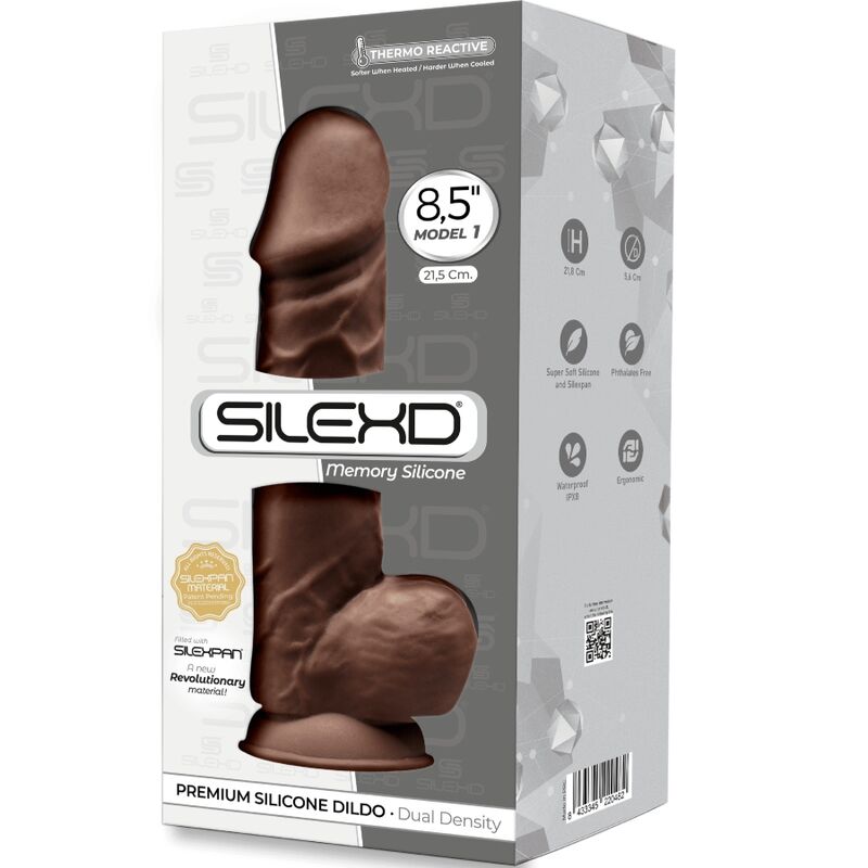 SILEXD - MODÈLE 1 PÉNIS RÉALISTE PREMIUM SILEXPAN SILICONE MARRON 21.5 CM