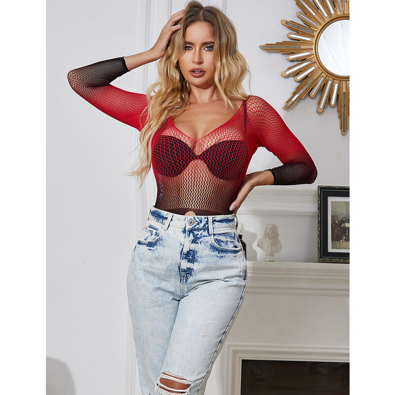 SUBBLIME - 952259 ROBE RÉSILLE ÉLASTIQUE MANCHES LONGUES DÉGRADÉ ROUGE ET NOIR TAILLE UNIQUE