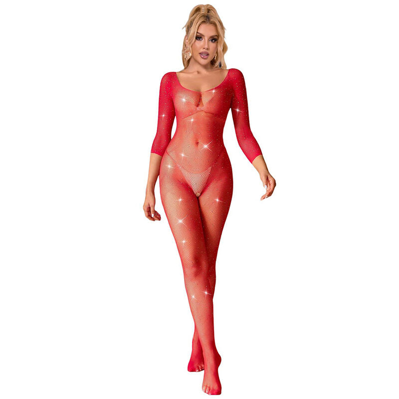 SUBBLIME - 952419 BODYSTOCKING RESILLE AVEC LOSANGES MANCHES LONGUES ROUGE TAILLE UNIQUE