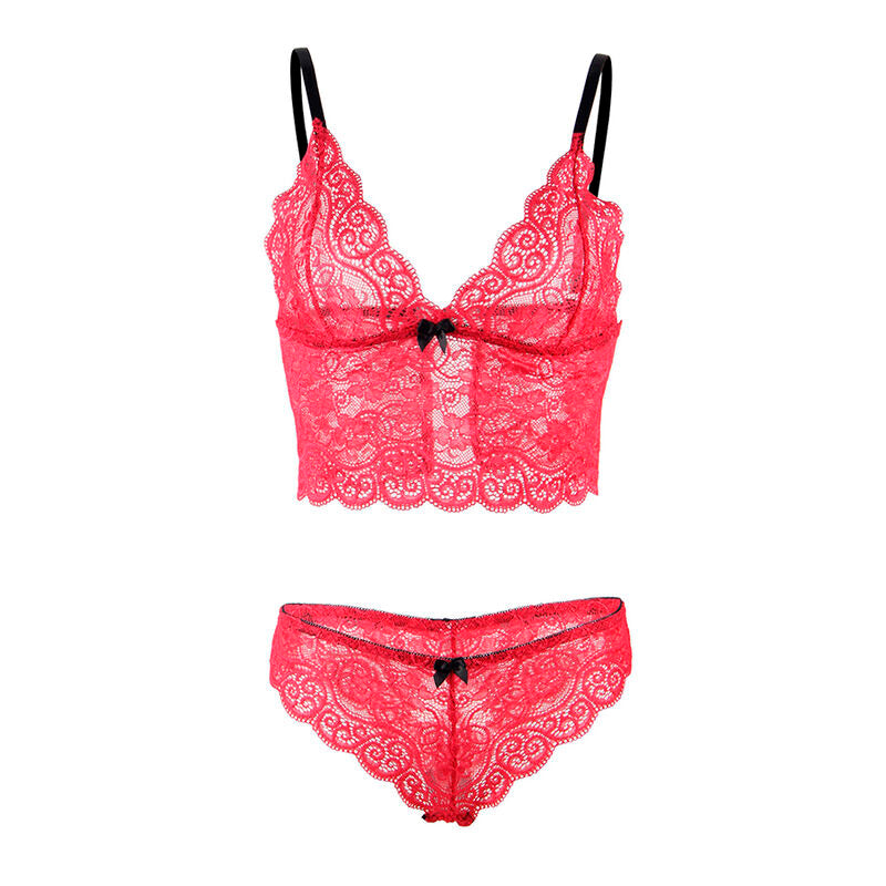 SUBBLIME - 953898 CHEMISIER DE NUIT EN SOIE ET DENTELLE + CULOTTE ROUGE S/M