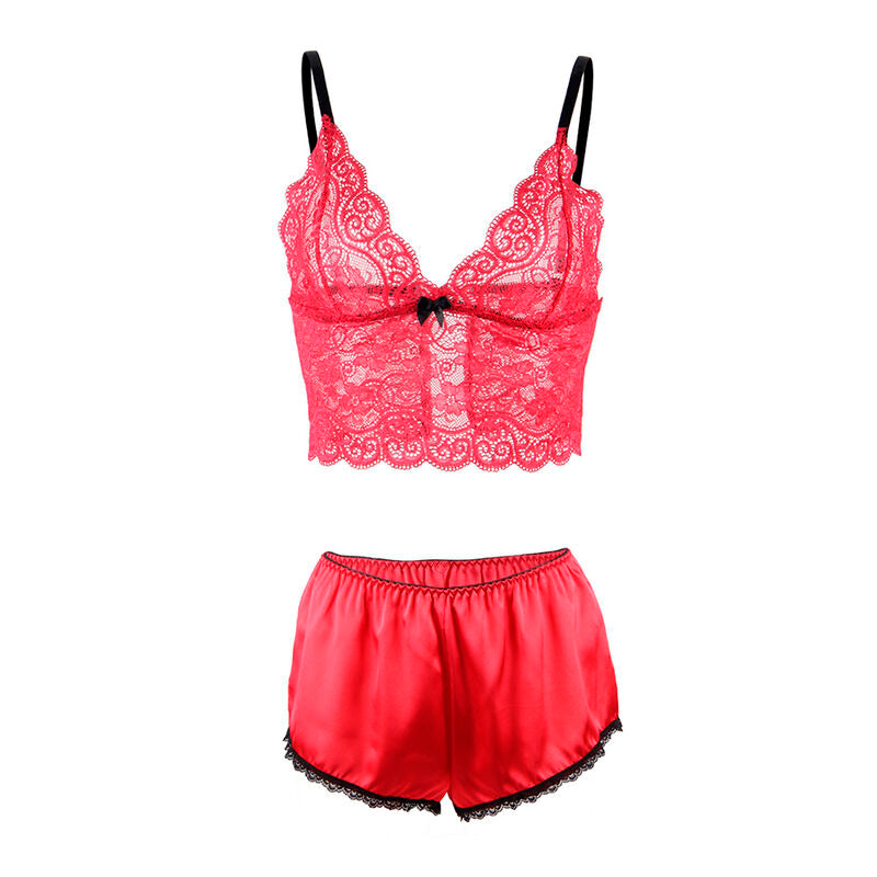 SUBBLIME - 953898 CHEMISIER DE NUIT EN SOIE ET DENTELLE + CULOTTE ROUGE S/M