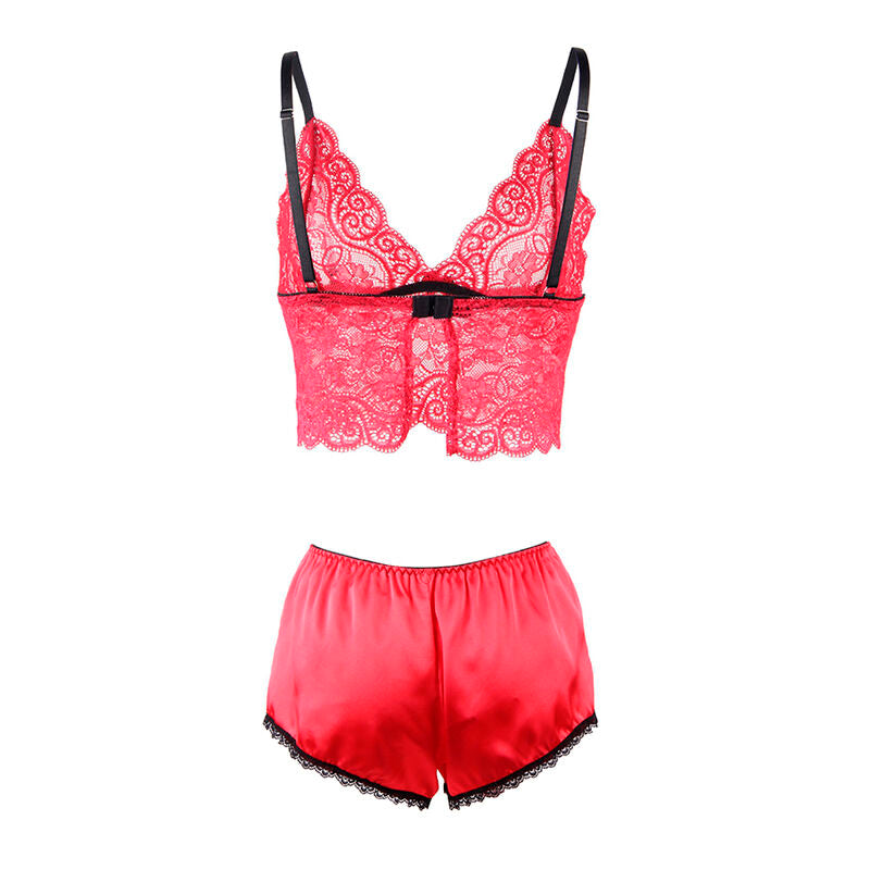 SUBBLIME - 953898 CHEMISIER DE NUIT EN SOIE ET DENTELLE + CULOTTE ROUGE S/M