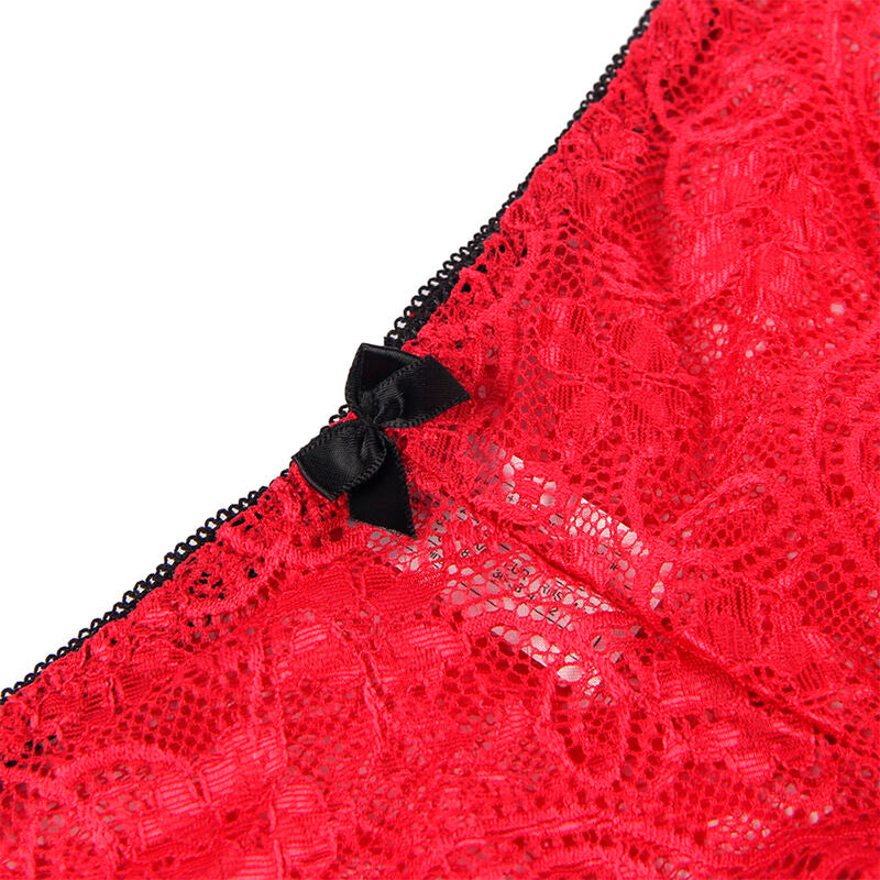 SUBBLIME - 953898 CHEMISIER DE NUIT EN SOIE ET DENTELLE + CULOTTE ROUGE S/M