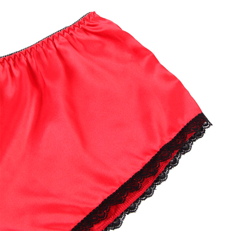 SUBBLIME - 953904 CHEMISIER DE NUIT EN SOIE ET DENTELLE + CULOTTE ROUGE L/XL