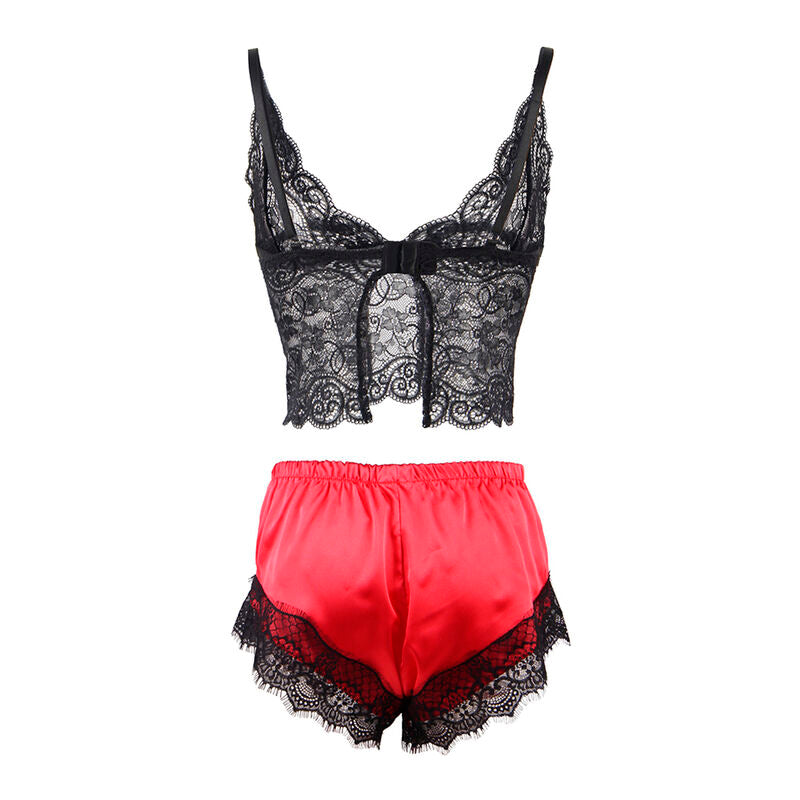 SUBBLIME - 953959 CHEMISE DE NUIT DÉCONTRACTÉE EN SOIE + PANTALON EN DENTELLE NOIR/ROUGE S/M