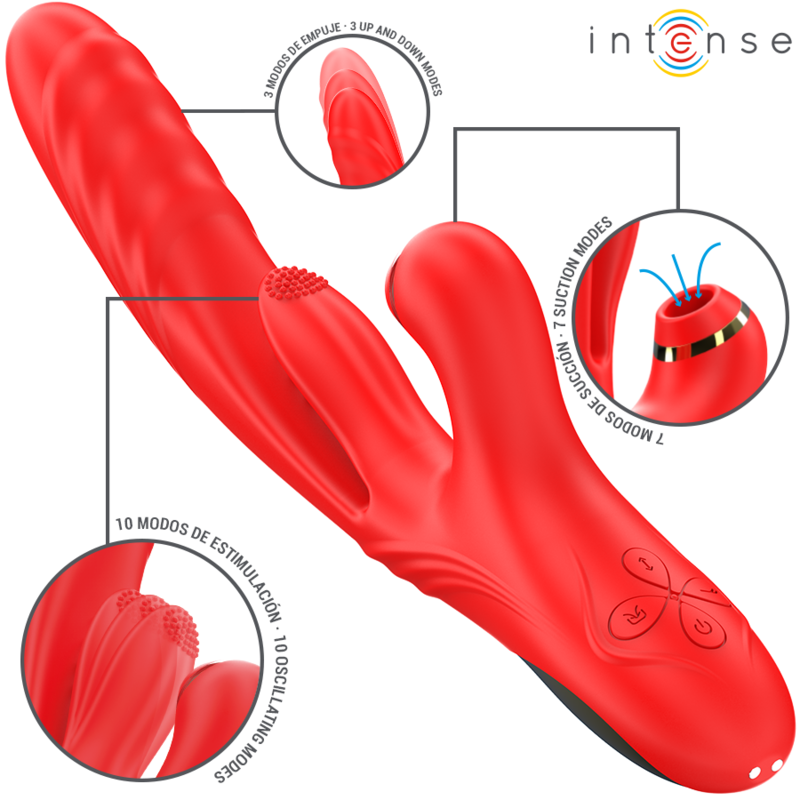 INTENSE - KAROL VIBRATEUR MULTIFONCTION POUSSÉE & STIMULATION & ASPIRATION ROUGE