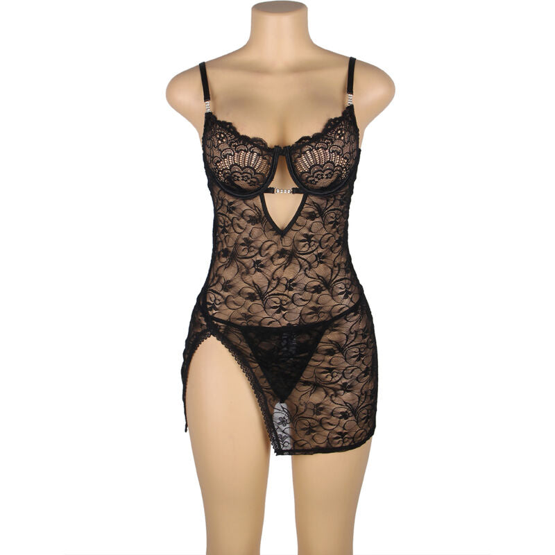 SUBBLIME - 954185 BABYDOLL EN DENTELLE À BRETELLES RÉGLABLES NOIRE S/M